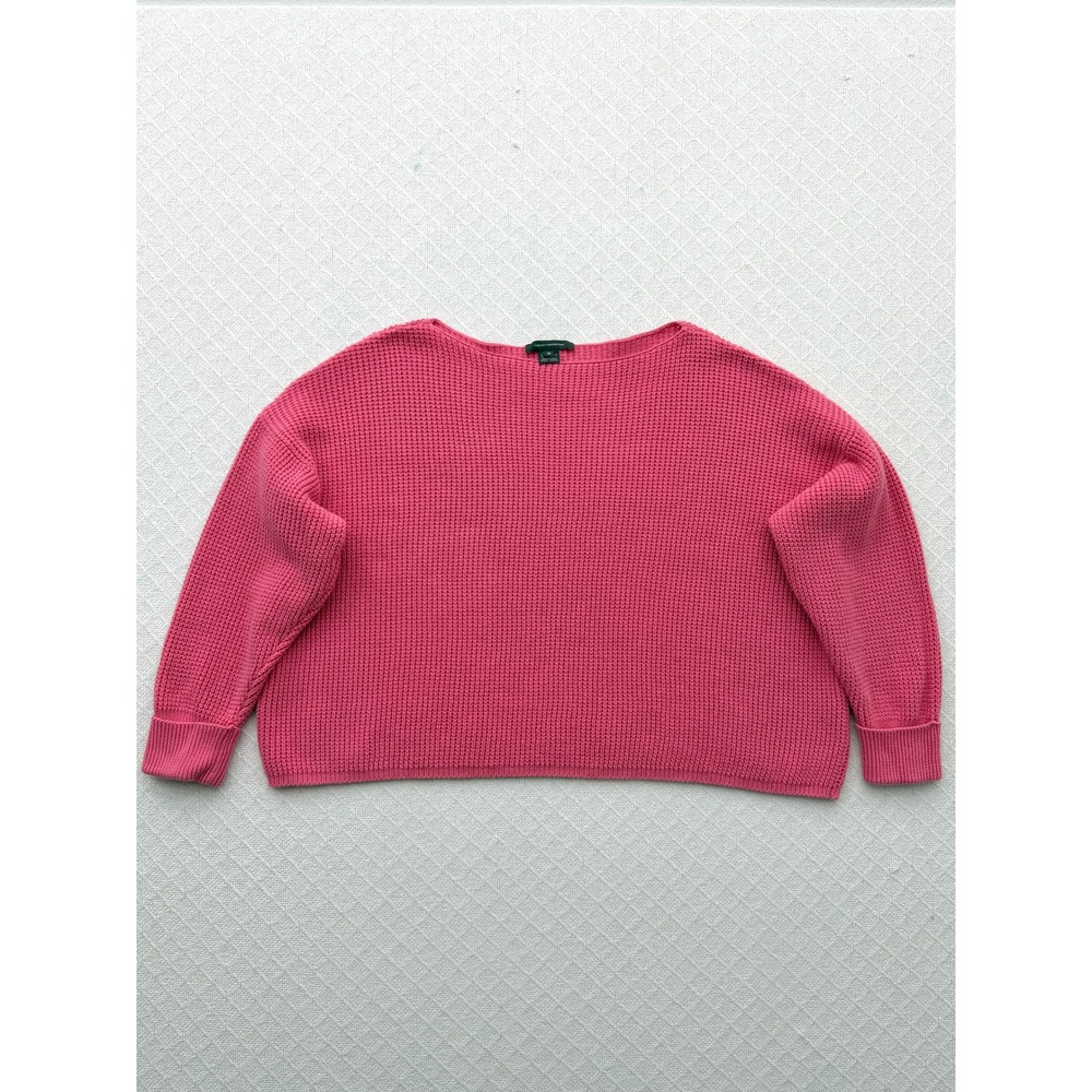 French Connection Pink Waffle Knit Oversized Cotton Boat Neck Sweater Womens M